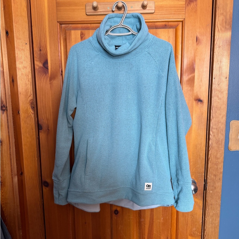 Outdoor Research Women's Light Blue Waffle-Knit Funnel Neck Pullover